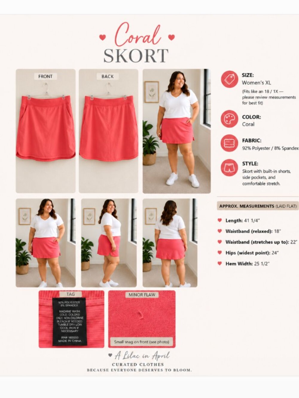 ✨ 32 Degrees Cool Coral Active Stretch Skort w/ Pockets | Size XL